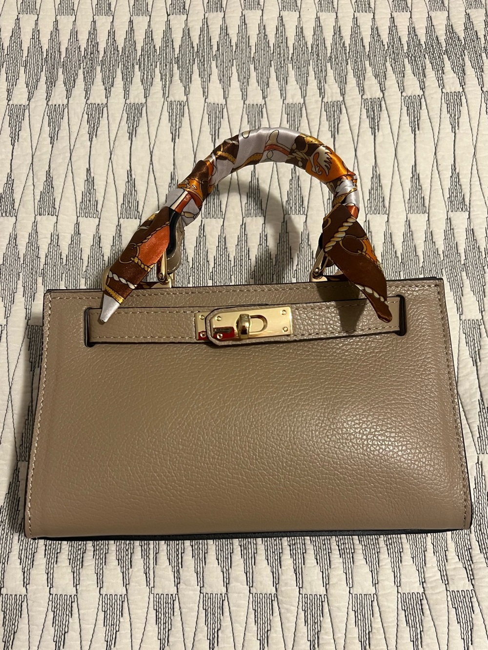 Taupe Top-Handle Women’s Leather Bag with Gold Hardware